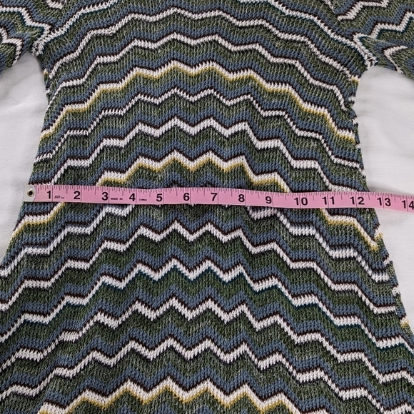 Free People Green Blue Yellow Knit Keyhole Back Ziggy Zig Zag Sweater Dress - Picture 8 of 10